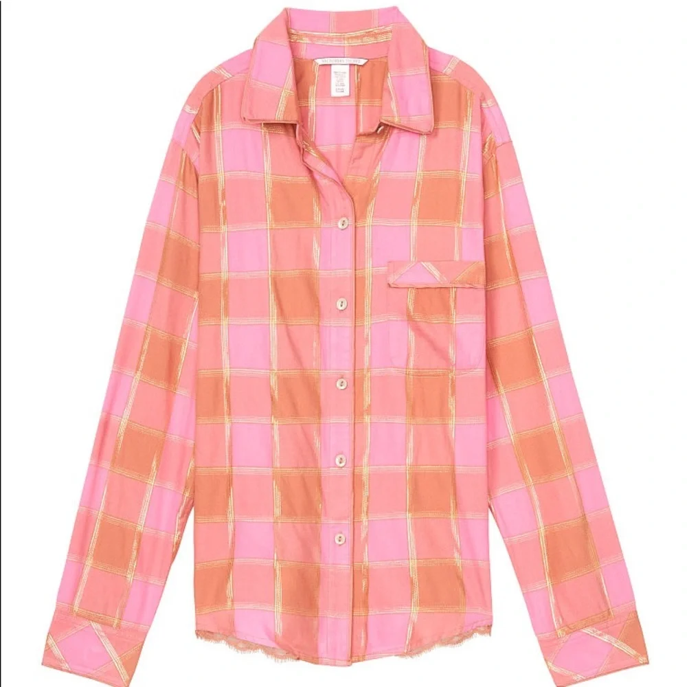 Victoria Secret | Flannel Top Rose Blush Plaid
